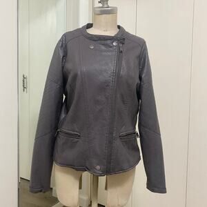 JouJou J2 Women’s Gray Faux Leather Moto Jacket NWOT Asymmetrical Zip Y2K Medium